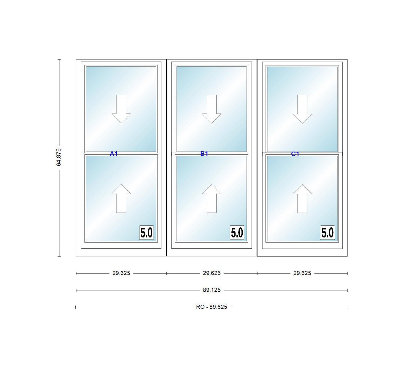 ANDERSEN Windows 400 Series Triple Double Hung Venting Window 891/8